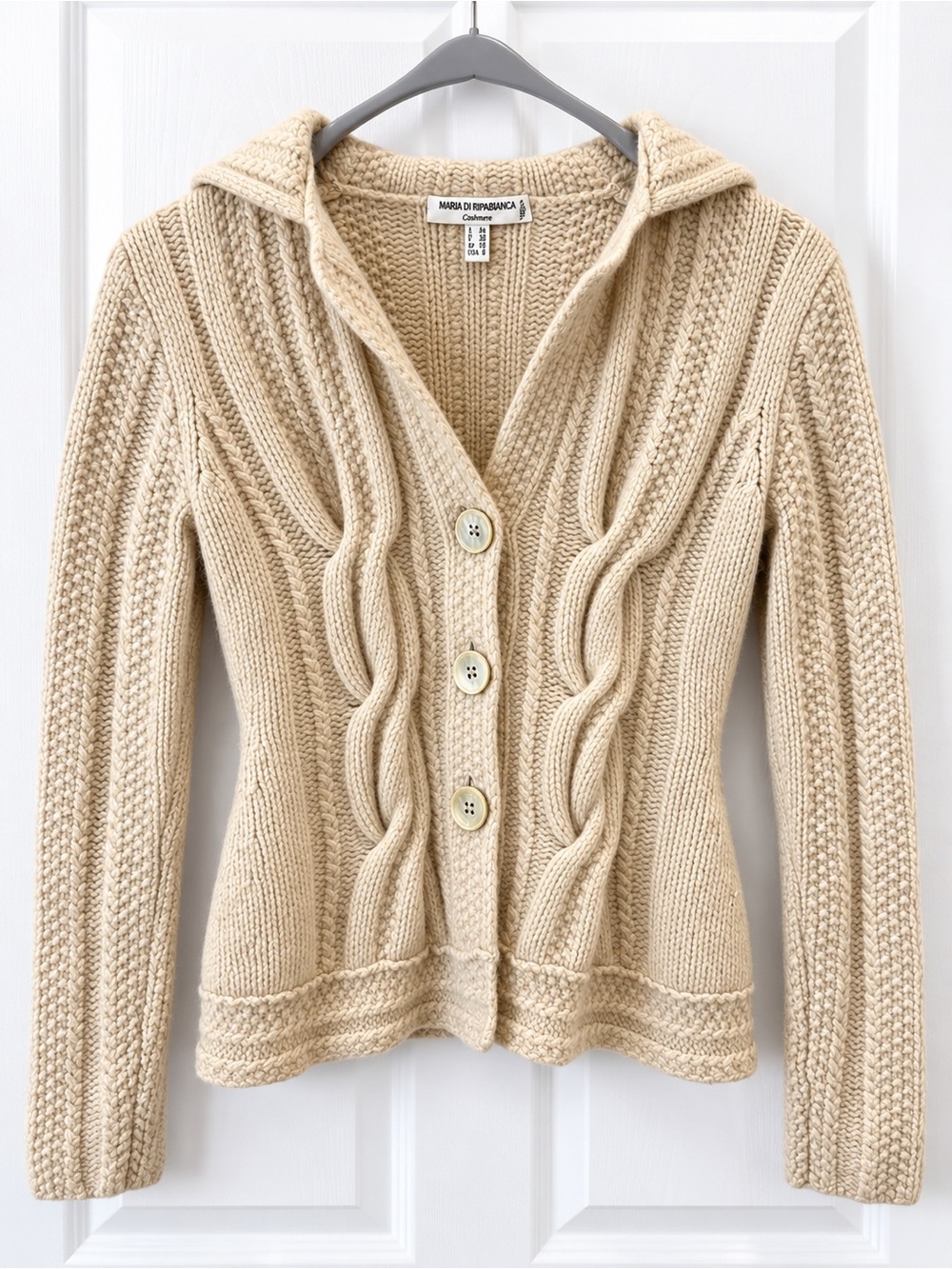 Maria Di Ripabianca cashmere cable-knit cardigan sweater crafted in Italy US 8